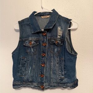 Denim Sleeveless Vest with Button Closure